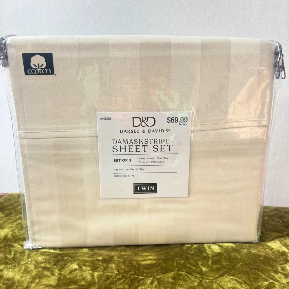 Damask Stripe Sheet Set Luxury Sateen Bedding Collection Ivory Cream New
